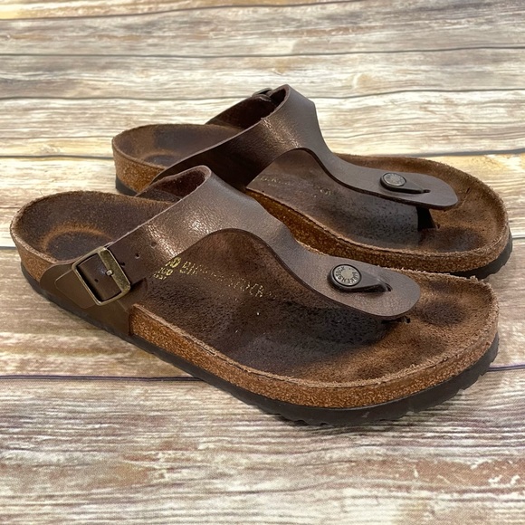 Birkenstock Shoes - Birkenstock Gizeh Brown Cork Slide Sandals
